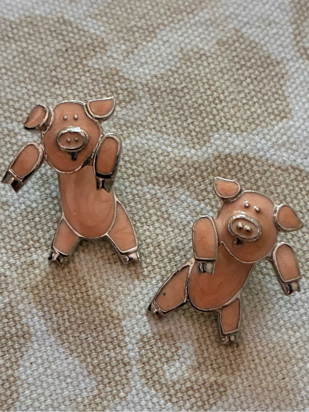 Edgar Berebi Enamel Earrings Stud Pink Pig Silver Tone 1990s Vintage